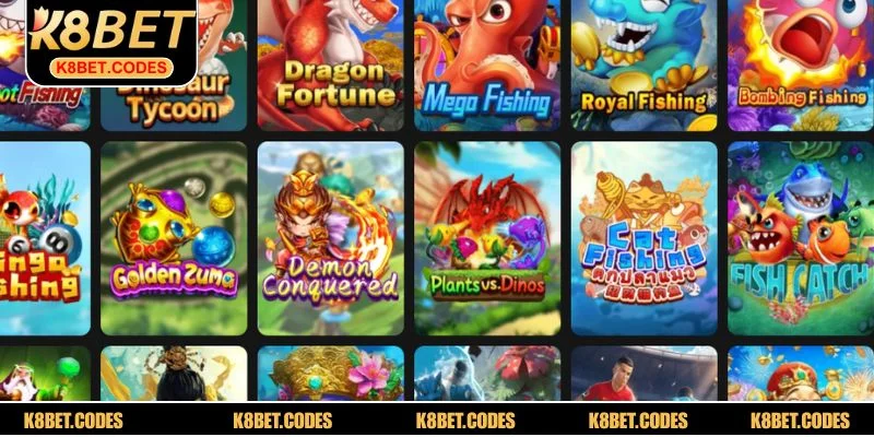 Giao diện chính sảnh bắn cá K8BET có đồ họa đại dương rực rỡ